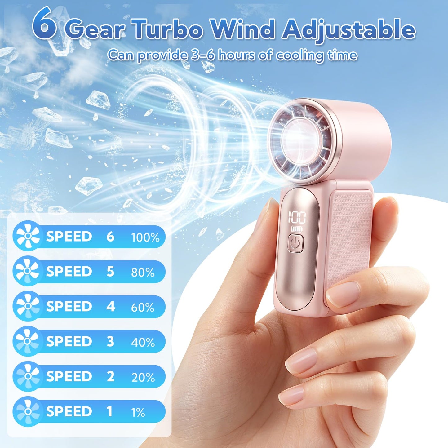 Portable Handheld Mini Fan 4 Pack, 6 Speeds Personal Fan with LED Display