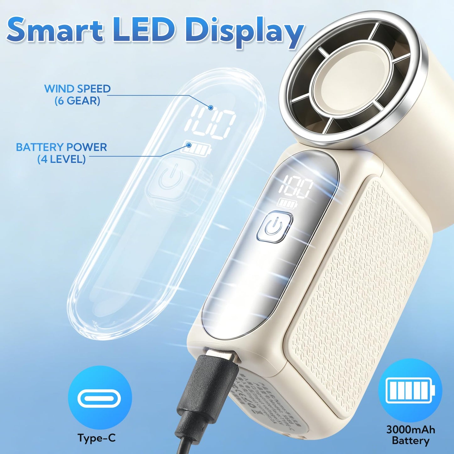 Portable Handheld Mini Fan 4 Pack, 6 Speeds Personal Fan with LED Display