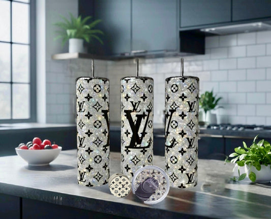 Silver Denim Luxe Skinny 20oz Stainless Steel Tumbler with Matching Lid