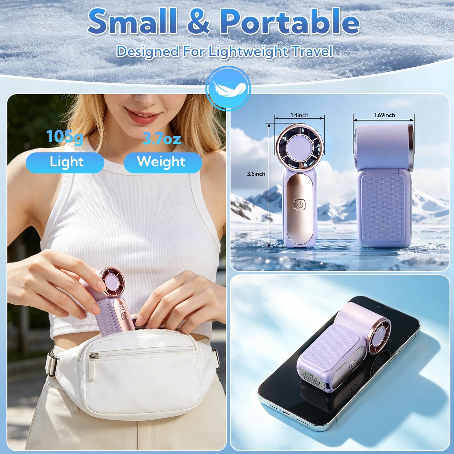Portable Handheld Mini Fan 4 Pack, 6 Speeds Personal Fan with LED Display
