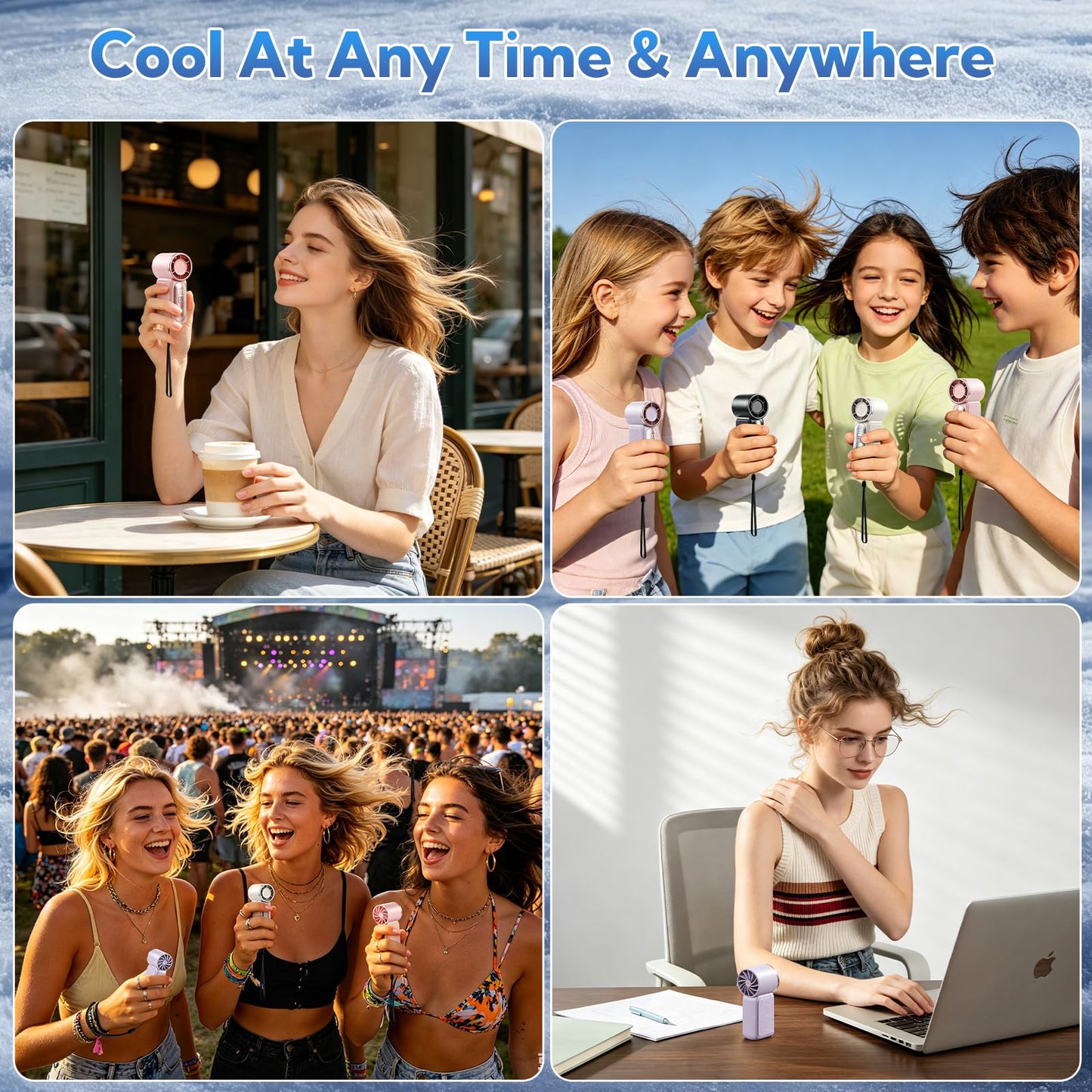 Portable Handheld Mini Fan 4 Pack, 6 Speeds Personal Fan with LED Display