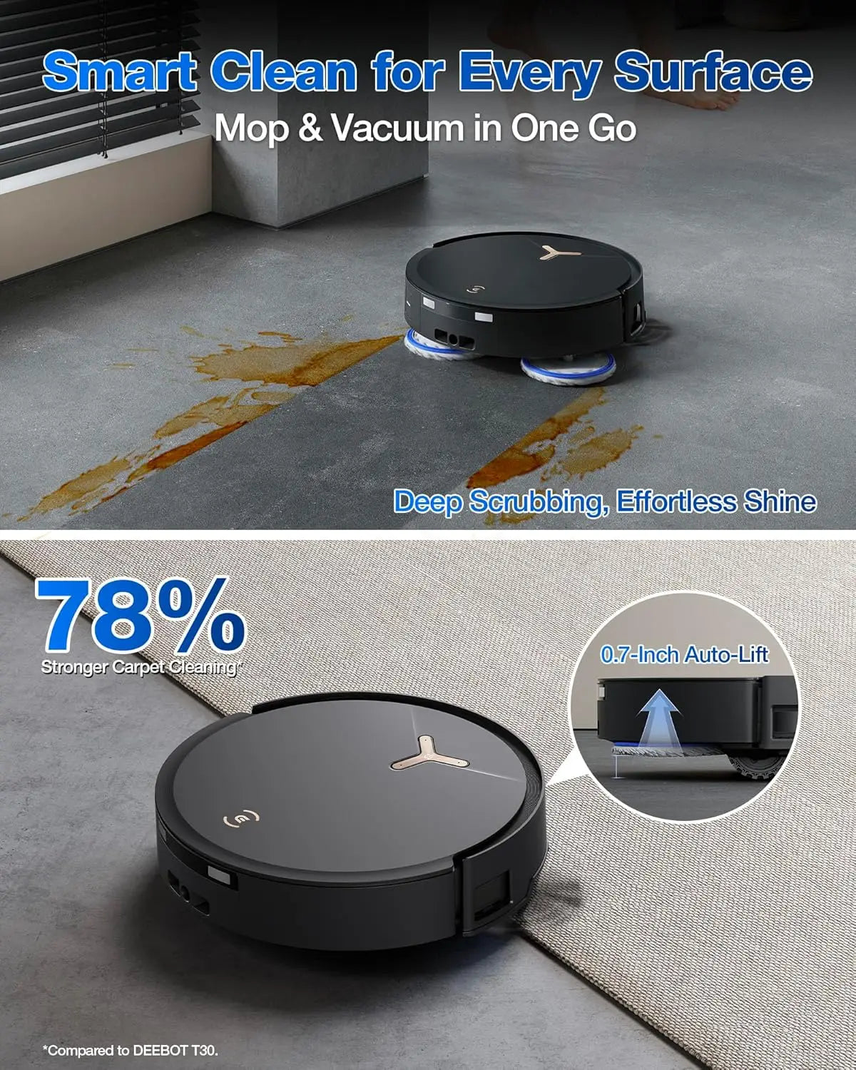 DEEBOT T50 MAX PRO Omni Robot Vacuum and Mop, 18,500Pa Suction, 18mm Auto-Lift, ZeroTangle &TruEdge 2.0, AIVI 3.0 Obstacle Avoid