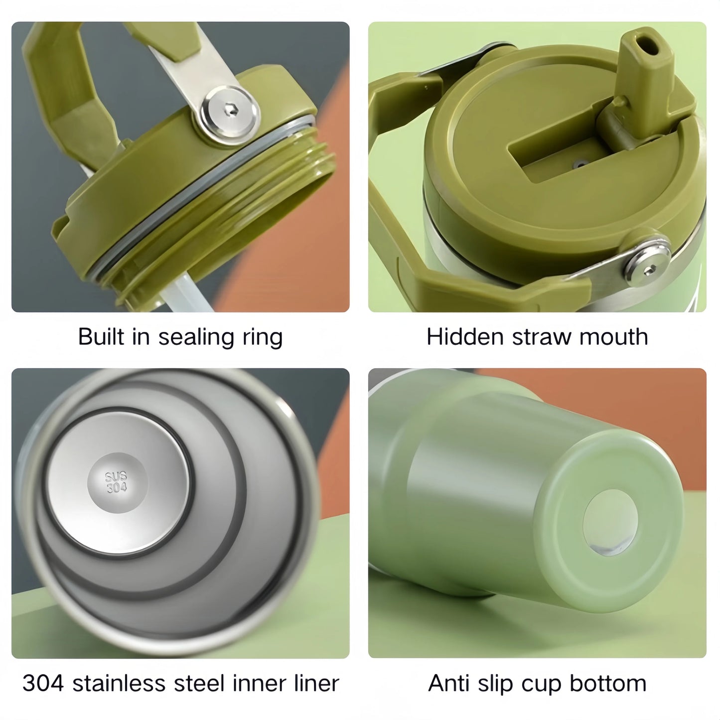 Portable Stainless Steel Thermos Cup with Straw & Handle